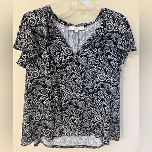 LOFT Navy and White Floral Blouse